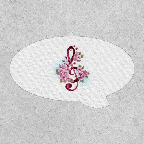 Musical treble clef notes with Sakura flowers Patch