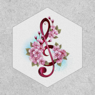 Musical treble clef notes with Sakura flowers Patch