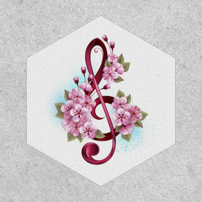 Musical treble clef notes with Sakura flowers Patch (Front)