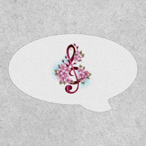 Musical treble clef notes with Sakura flowers Patch