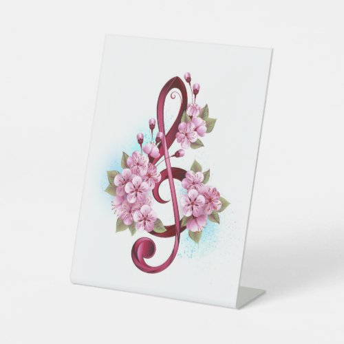 Musical treble clef notes with Sakura flowers Pedestal Sign