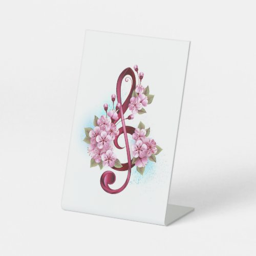 Musical treble clef notes with Sakura flowers Pedestal Sign