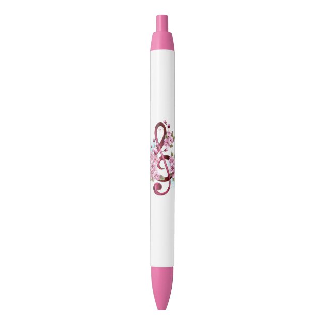 Musical treble clef notes with Sakura flowers Pen (Front Vertical)