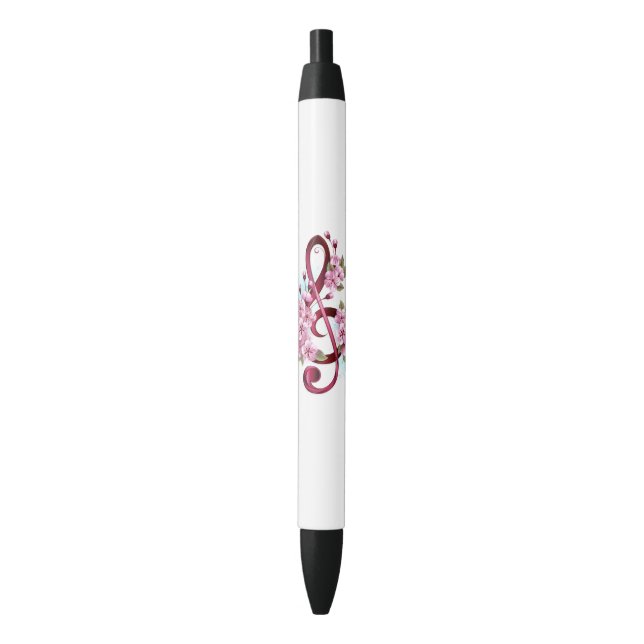 Musical treble clef notes with Sakura flowers Pen (Front Vertical)