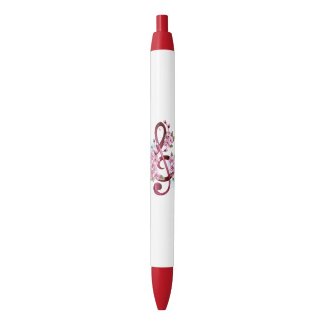Musical treble clef notes with Sakura flowers Pen (Front Vertical)