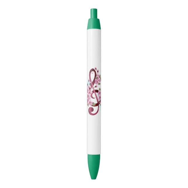 Musical treble clef notes with Sakura flowers Pen (Front Vertical)