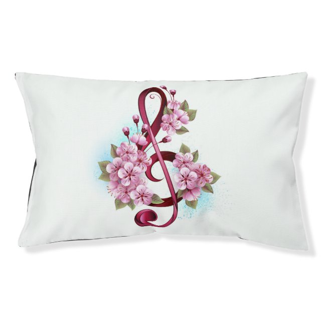 Musical treble clef notes with Sakura flowers Pet Bed (Front)