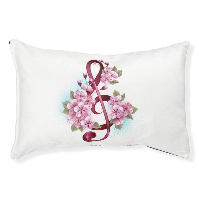 Musical treble clef notes with Sakura flowers Pet Bed (Front)