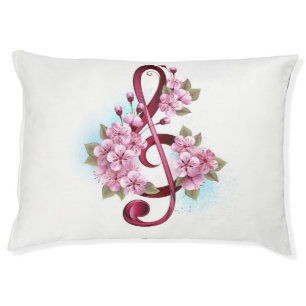 Musical treble clef notes with Sakura flowers Pet Bed