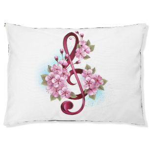 Musical treble clef notes with Sakura flowers Pet Bed