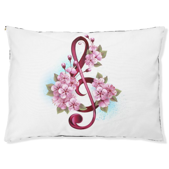 Musical treble clef notes with Sakura flowers Pet Bed (Front)