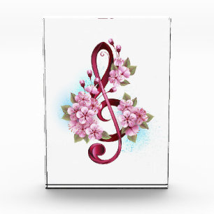 Musical treble clef notes with Sakura flowers Photo Block