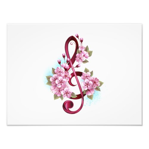 Musical treble clef notes with Sakura flowers Photo Print