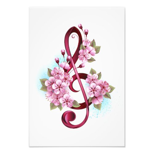 Musical treble clef notes with Sakura flowers Photo Print