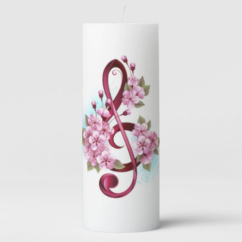 Musical treble clef notes with Sakura flowers Pillar Candle