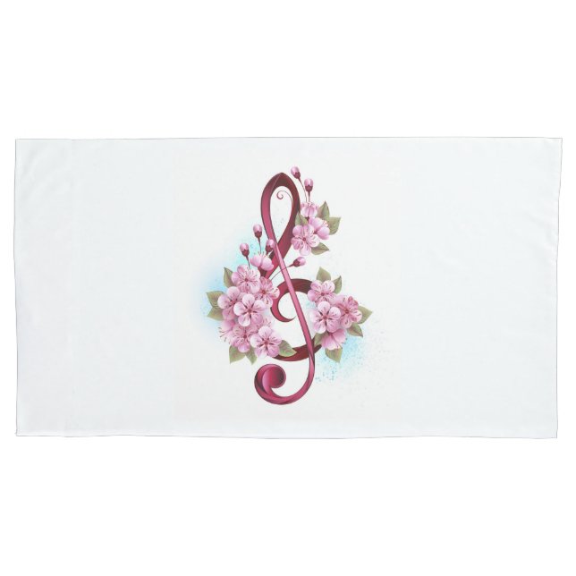 Musical treble clef notes with Sakura flowers Pillow Case (Front-Left)