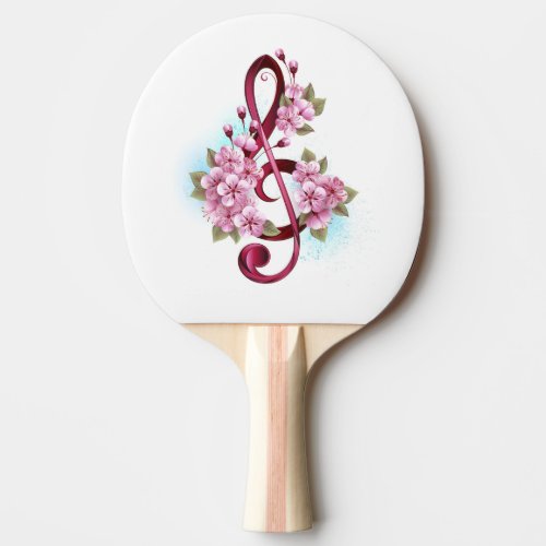 Musical treble clef notes with Sakura flowers Ping Pong Paddle