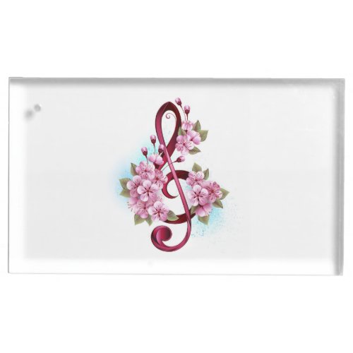 Musical treble clef notes with Sakura flowers Place Card Holder