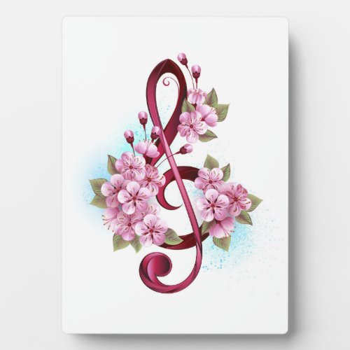 Musical treble clef notes with Sakura flowers Plaque