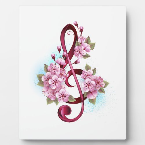 Musical treble clef notes with Sakura flowers Plaque