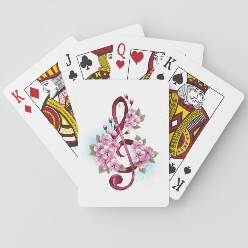 Musical treble clef notes with Sakura flowers Playing Cards