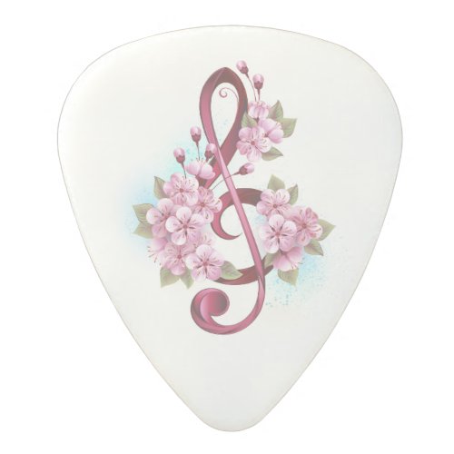 Musical treble clef notes with Sakura flowers Polycarbonate Guitar Pick