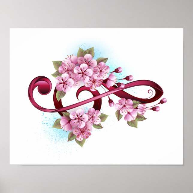 Musical treble clef notes with Sakura flowers Poster (Front)