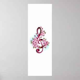 Musical treble clef notes with Sakura flowers Poster