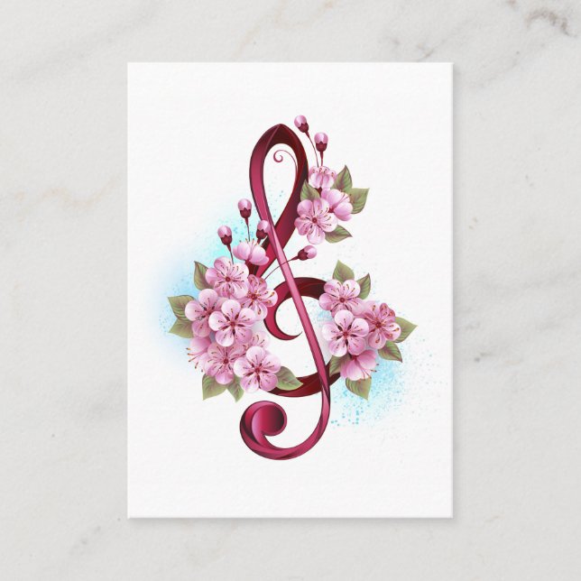 Musical treble clef notes with Sakura flowers Referral Card (Front)