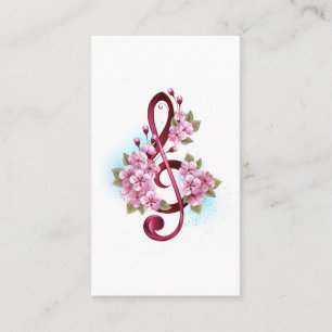 Musical treble clef notes with Sakura flowers Referral Card
