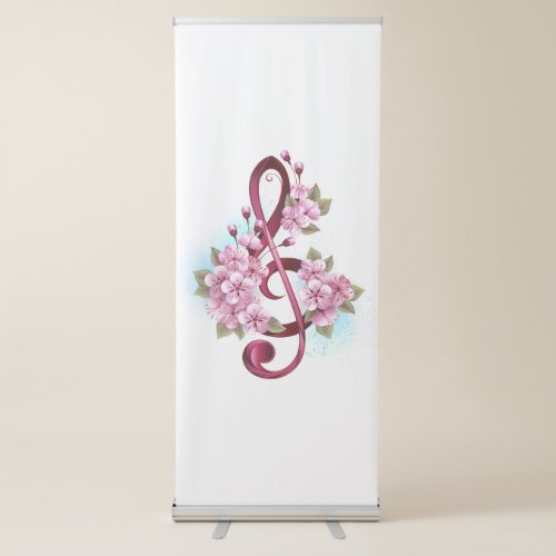Musical treble clef notes with Sakura flowers Retractable Banner