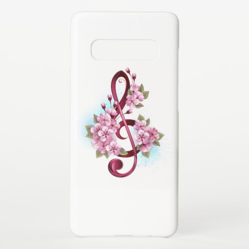 Musical treble clef notes with Sakura flowers Samsung Galaxy S10 Case