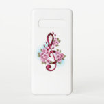 Musical treble clef notes with Sakura flowers Samsung Galaxy S10 Case<br><div class="desc">Pink treble clef with delicate,  detailed pink Japanese cherry blossoms against white background painted over with light blue paint. Blooming pink sakura.</div>
