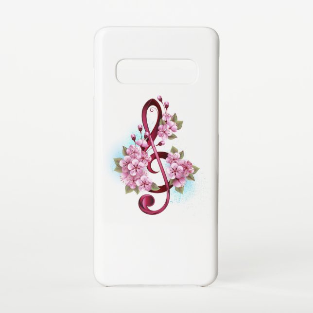 Musical treble clef notes with Sakura flowers Samsung Galaxy Case (Back)