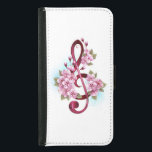 Musical treble clef notes with Sakura flowers Samsung Galaxy S5 Wallet Case<br><div class="desc">Pink treble clef with delicate,  detailed pink Japanese cherry blossoms against white background painted over with light blue paint. Blooming pink sakura.</div>