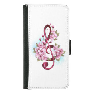 Musical treble clef notes with Sakura flowers Samsung Galaxy S5 Wallet Case