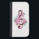 Musical treble clef notes with Sakura flowers Galaxy S4 Wallet Case<br><div class="desc">Pink treble clef with delicate,  detailed pink Japanese cherry blossoms against white background painted over with light blue paint. Blooming pink sakura.</div>