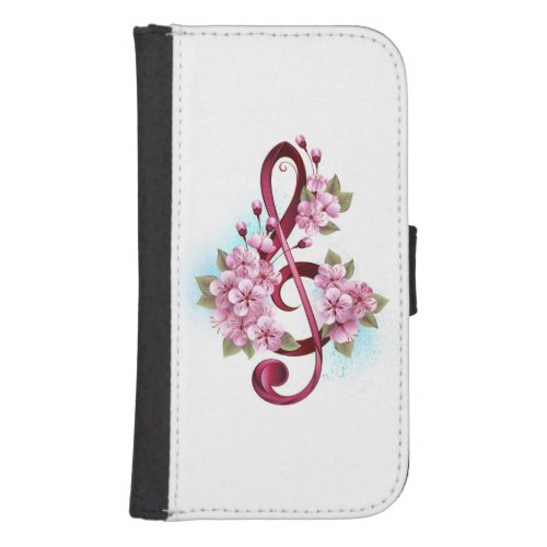 Musical treble clef notes with Sakura flowers Galaxy S4 Wallet Case