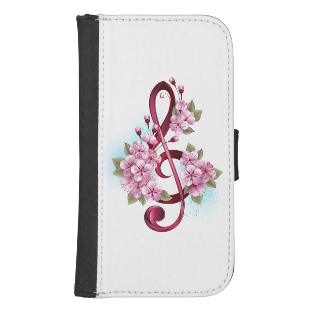 Musical treble clef notes with Sakura flowers Samsung Galaxy Wallet Case (Front)
