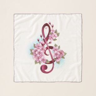 Musical treble clef notes with Sakura flowers Scarf