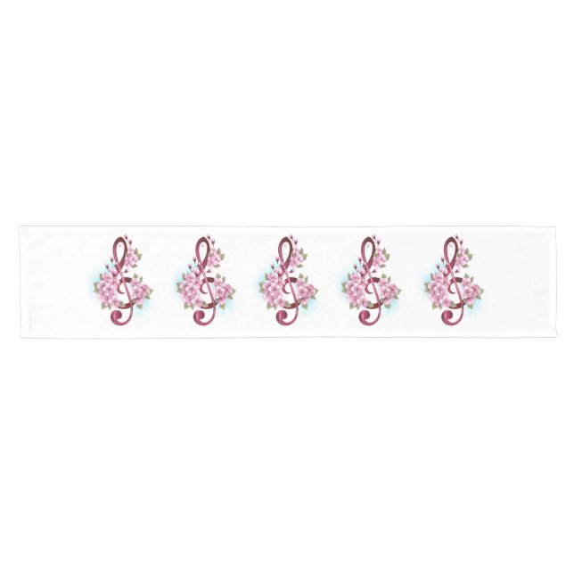 Musical treble clef notes with Sakura flowers Short Table Runner (Horizontal)