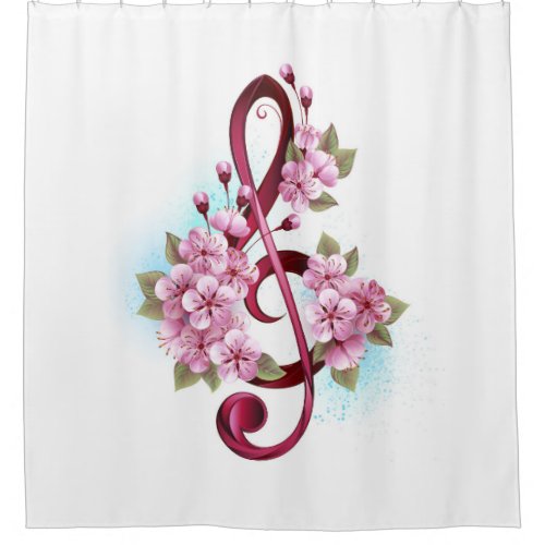 Musical treble clef notes with Sakura flowers Shower Curtain