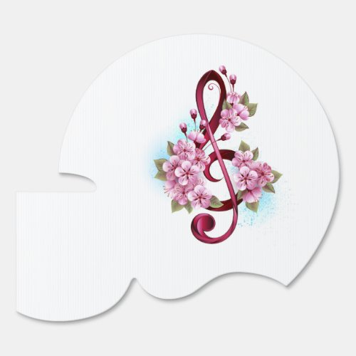 Musical treble clef notes with Sakura flowers Sign