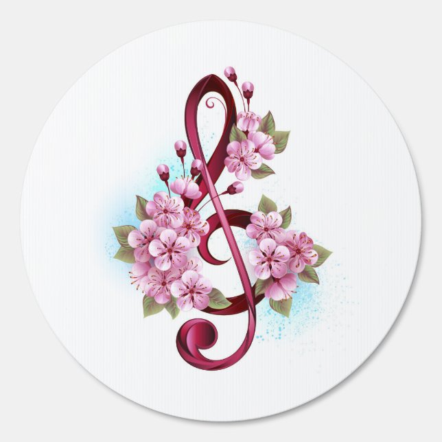 Musical treble clef notes with Sakura flowers Sign (Front)