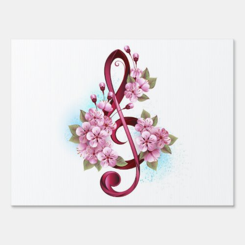 Musical treble clef notes with Sakura flowers Sign