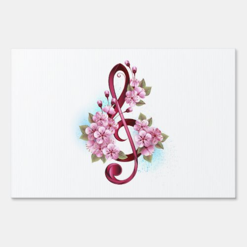 Musical treble clef notes with Sakura flowers Sign