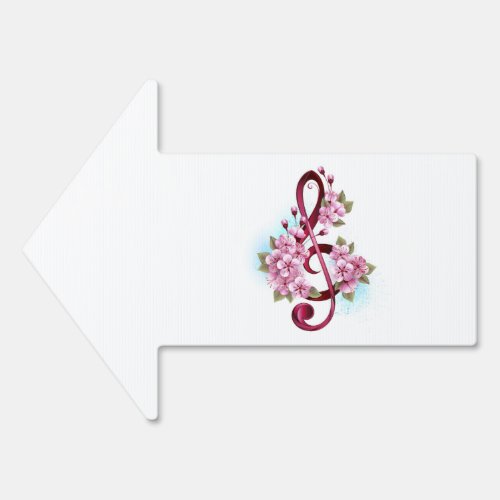 Musical treble clef notes with Sakura flowers Sign