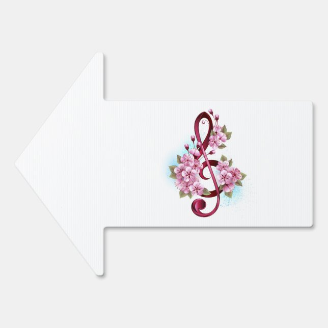 Musical treble clef notes with Sakura flowers Sign (Front)