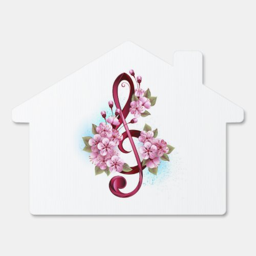 Musical treble clef notes with Sakura flowers Sign