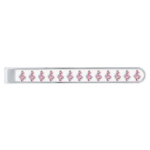 Musical treble clef notes with Sakura flowers Silver Finish Tie Bar